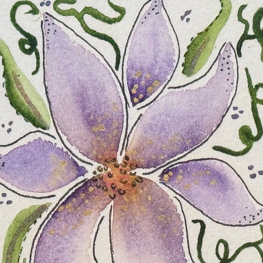 Watercolor and Ink Art Magnet Purple Flower - Picture 2 of 3